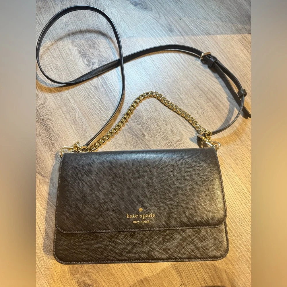 Kate Spade Black Madison Convertible Crossbody Gold Chain/Leather Strap
